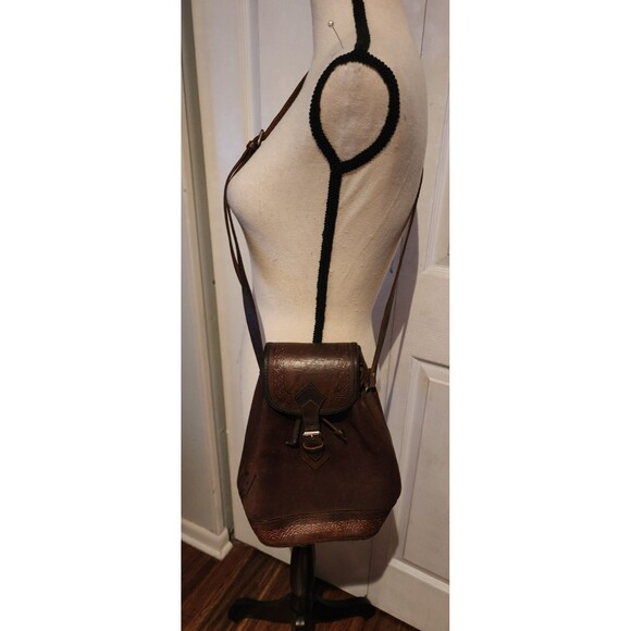 VINTAGE Boho Hippie BOLIVIA Handmade Tooled LEATHER Crossbody ShoulderBag Purse - Picture 2 of 9